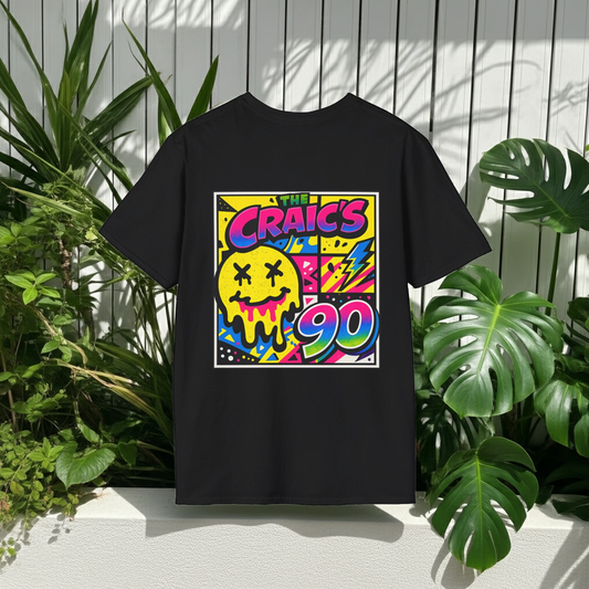 90s Retro Graphic T-Shirt Black — The Craic's 90 Neon Pop Art Tee