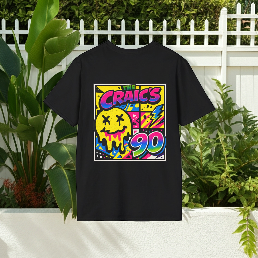 90s Retro Graphic T-Shirt Black — The Craic's 90 Neon Pop Art Tee