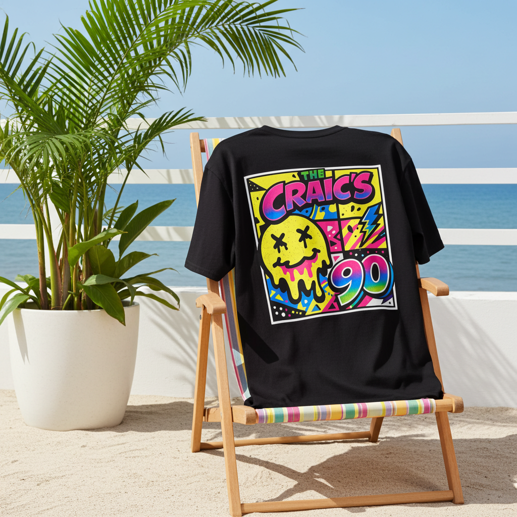 90s Retro Graphic T-Shirt Black — The Craic's 90 Neon Pop Art Tee